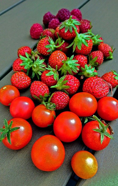 Raspberry, Strawberry, Tomato, Berries, Food, Fruit